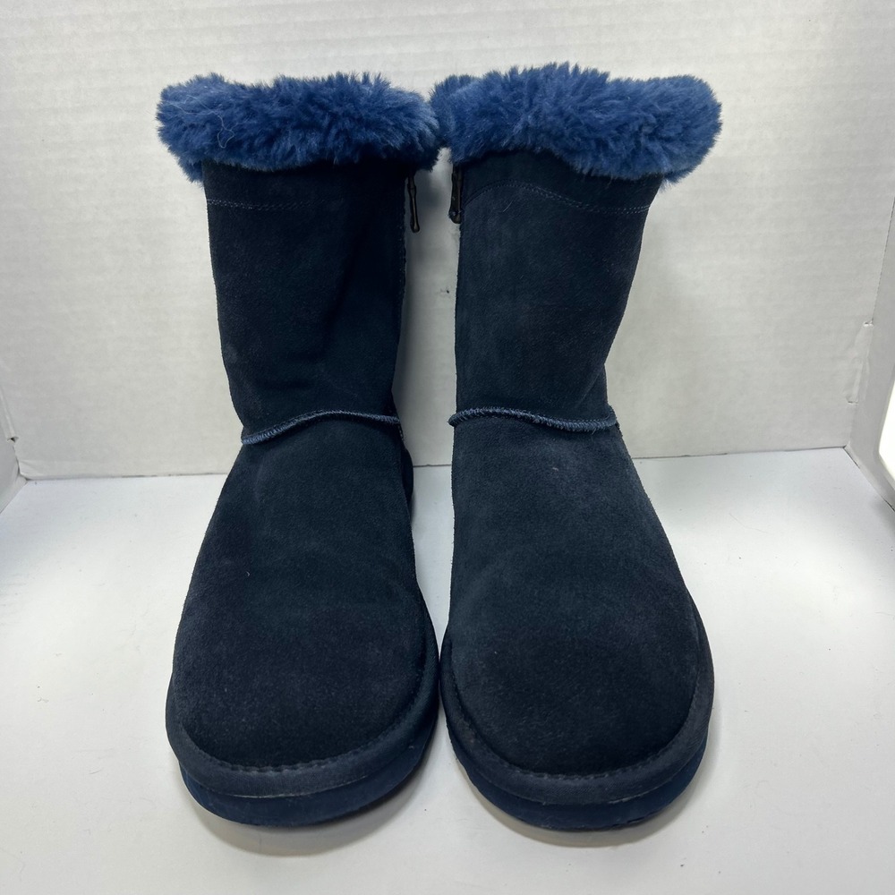 Lamo Après-ski Winter Boots Size 8 Suede Knit Faux Fur Cozy Cabin Blue